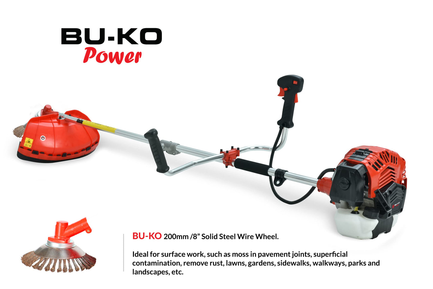 BU-KO 52cc Petrol Strimmer Garden Tool Including: String Trimmer, Brush Cutter with 3T Blade, Steel Wire Strummer Weed Brush Cutting Blade. Great Outdoor Power tool 1 Year Warranty