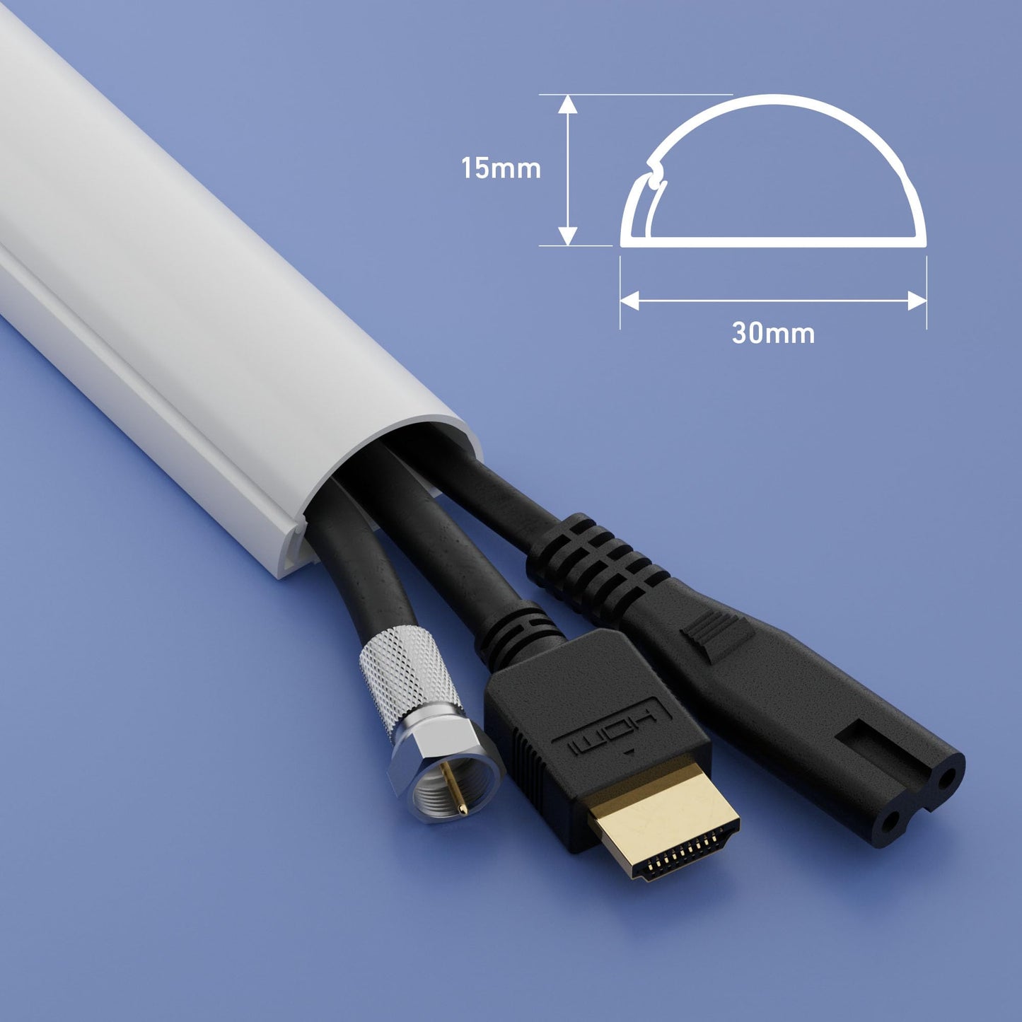 D-Line EU/1D3015W/EH Mini Trunking, Electrical Cable Management Solution, Self-Adhesive Cord Cover - 30mm (W) x 15mm (H) - White (1-Meter Length)