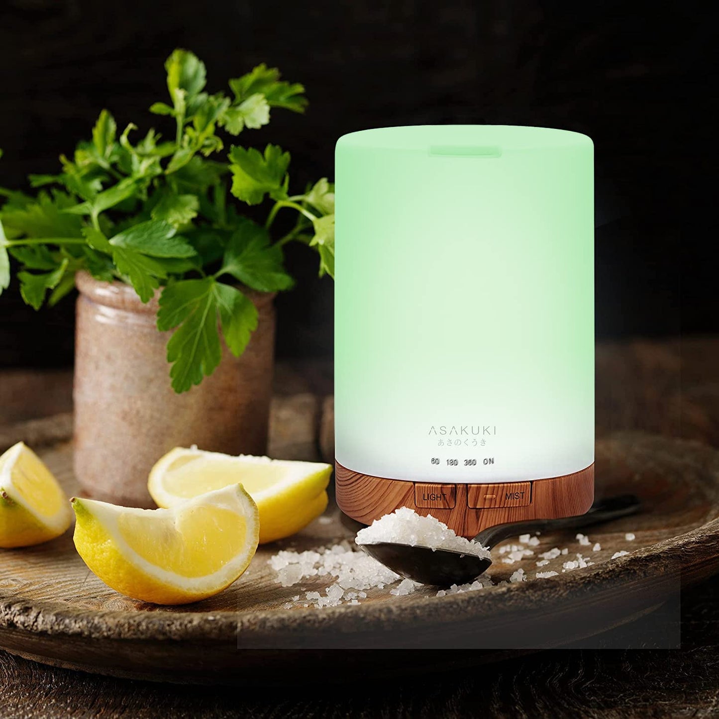 ASAKUKI 300ml Essential Oil Diffuser, Ultrasonic Aromatherapy Scented Diffuser Humidifier for Bedroom,Baby Room,Spa with 7 LED Color Lights and Auto Shut-Off, BPA-Free- Yellow Wood Grain