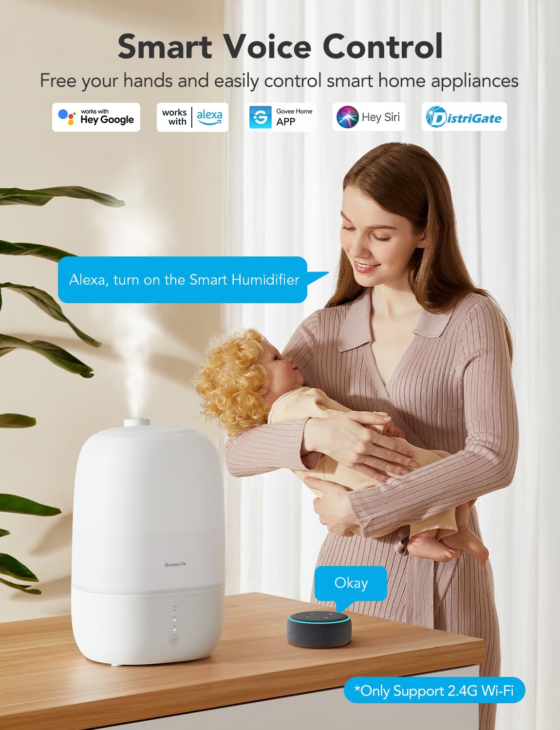 - GoveeLife Humidifier For Bedroom | 3L | Top Fill Cool Mist | WiFi Humidity Control -