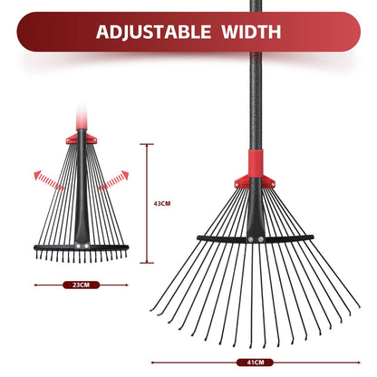 - Garden Leaf Rakes for Lawns Heavy Duty | 23-41 cm Adjustable Rake Head | 82-154 cm Adjustable Long Handle | Metal Rake Tool for Gardening Camping Clear Collect Leaves Debris | 18 Anti-Rust Metal Tines -