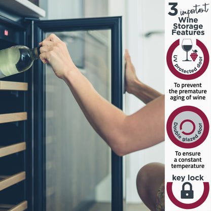 Cookology CWC300SS Freestanding Undercounter Fridge Cabinet 30cm Wine Cooler, 20 Bottle, 60 Litre Capacity, with Digital Temperature Control and Reversible Door - in Stainless Steel