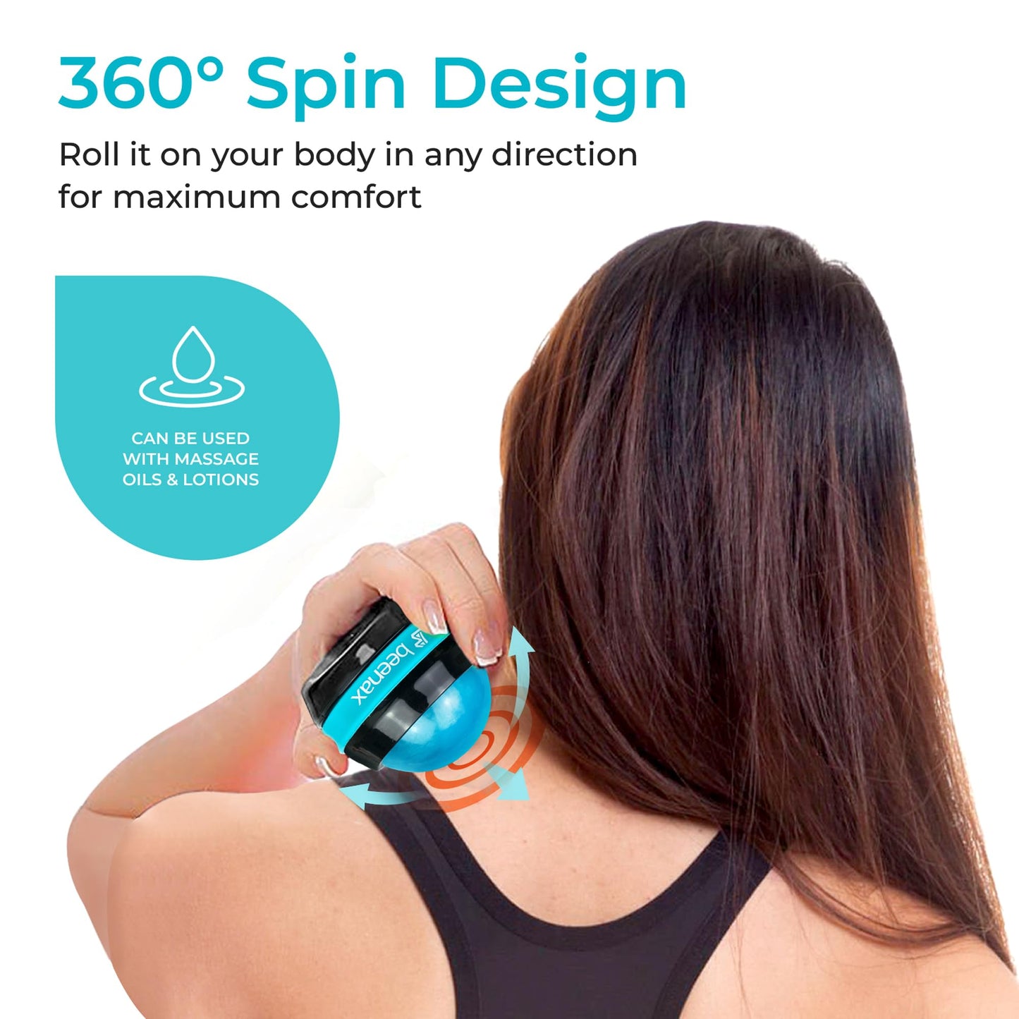 Beenax Massage Roller Ball (Set of 2), Sore and Tight Muscle Pain Relief, Manual Self Massager, Relax Shoulders, Arms, Neck, Back, Legs, Calves, Foot and Body Tension, Essential Oil or Lotion