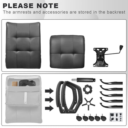 BASETBL Office Chair for Home, Recline Extra Padded Comfy Desk Chair, Ergonomic Executive Computer Chair, Skin-friendly PU Leather Waterproof and Stain-Resistant Work Chair Widen and Enlarge (Black)