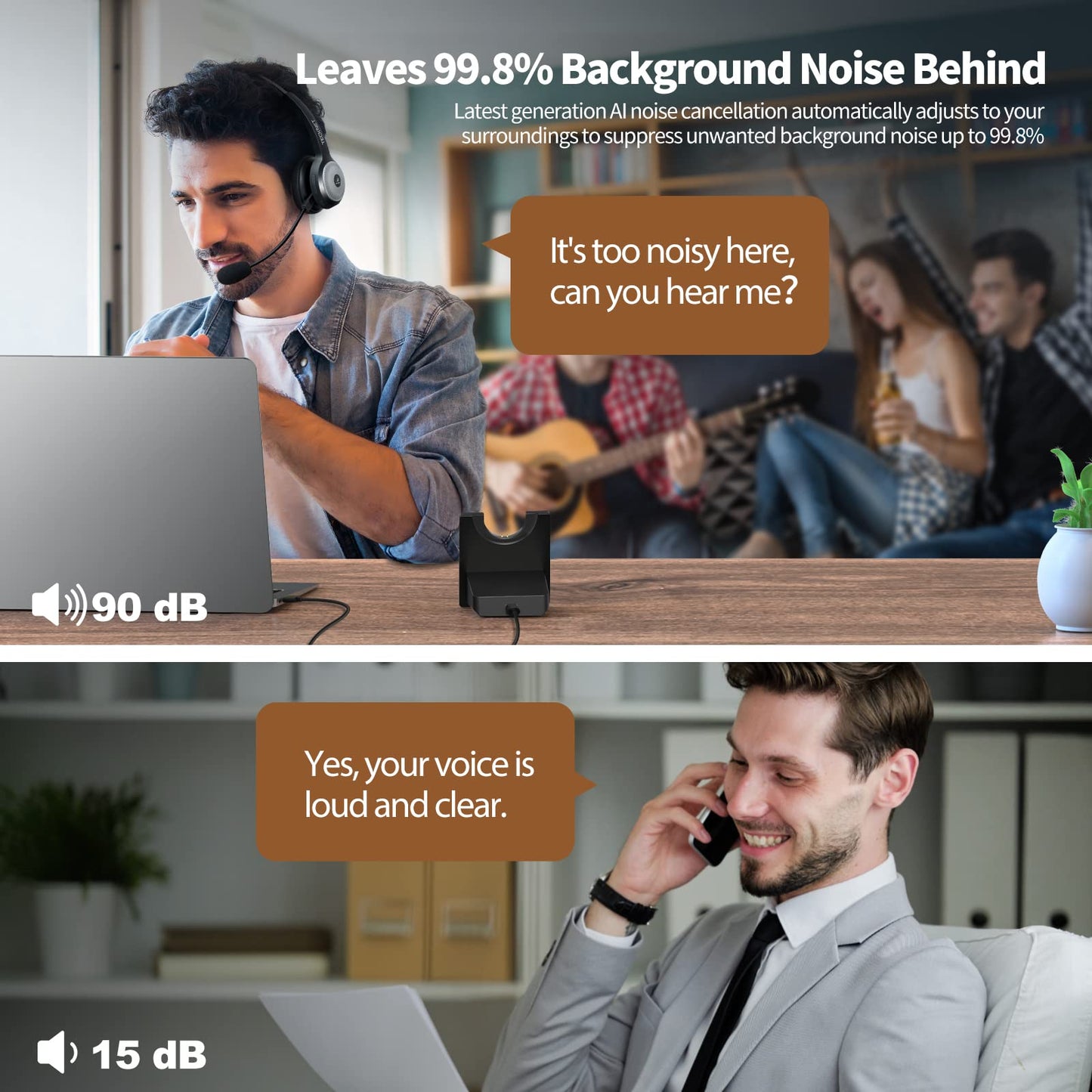 - TECKNET Wireless Headset with Microphone | Noise Cancelling | Bluetooth Headphones -
