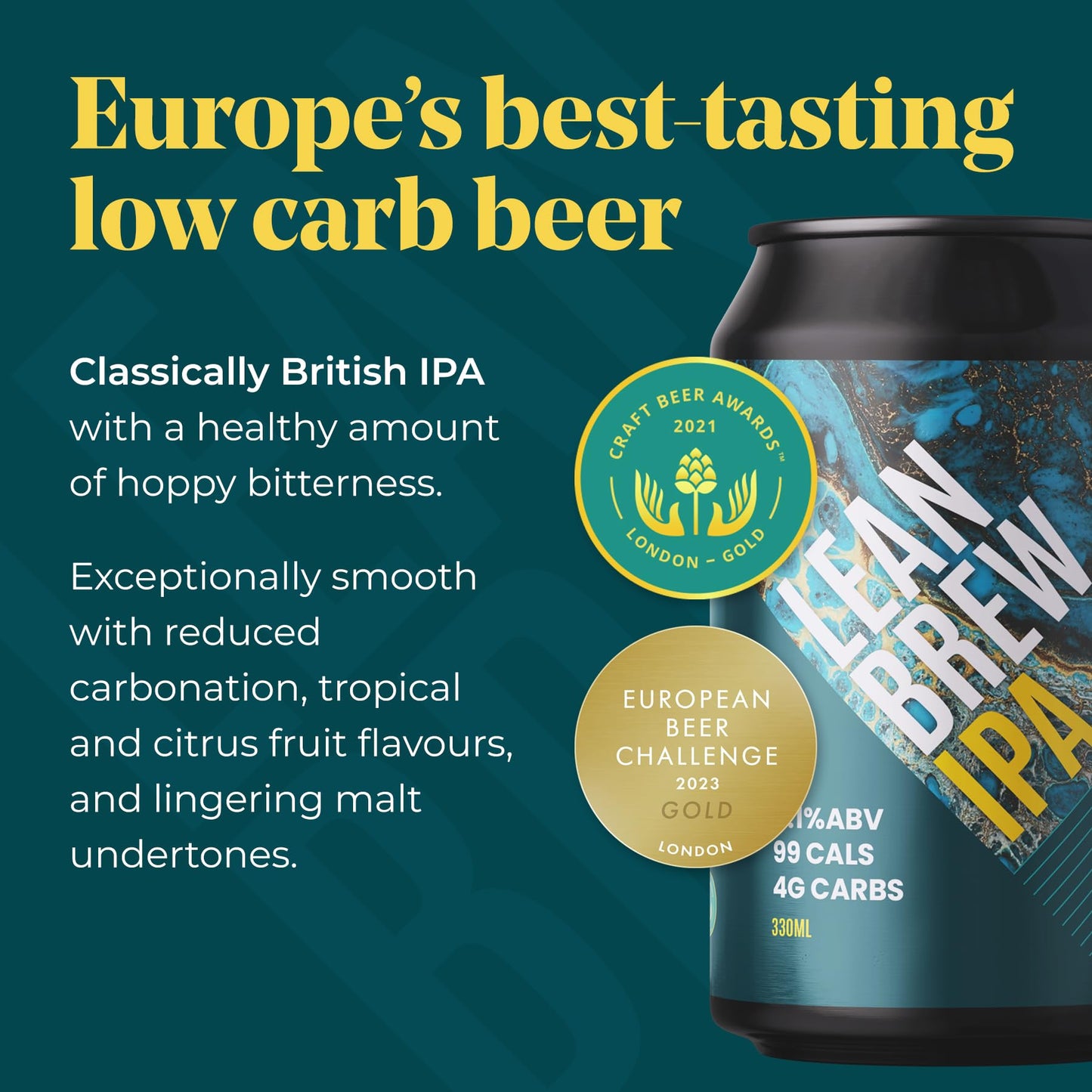 - LEAN BREW IPA | Gluten Free Beer | Low Carb Beer 24 Pack x 330ml Beer Cans -