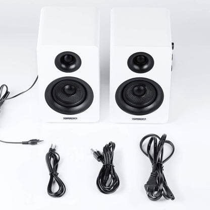- Sanyun SW208 3" | Active Bluetooth 5.0 Bookshelf Speakers – 60W Carbon Fiber Unit -