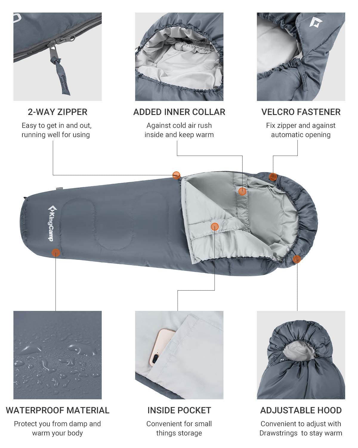 - KingCamp Kids Sleeping Bag | 3-4 Seasons Compact Warm Soft Portable Double Layer -