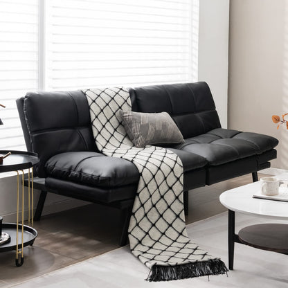 COSTWAY 2/3 Seater Convertible Sofa Bed, Click Clack Sleeper Couch with Reclining Backrest, Adjustable Armrests & 6 Metal Legs, Padded Loveseat for Living Room and Bedroom (PU Leather, Black)