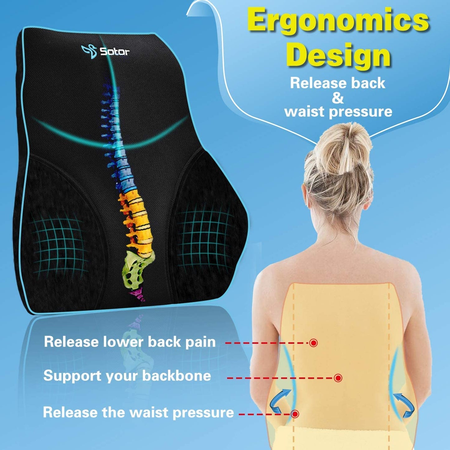 - Sotor Pillow | Memory Foam Back Support Cushion Lumbar Support for Office Chair -