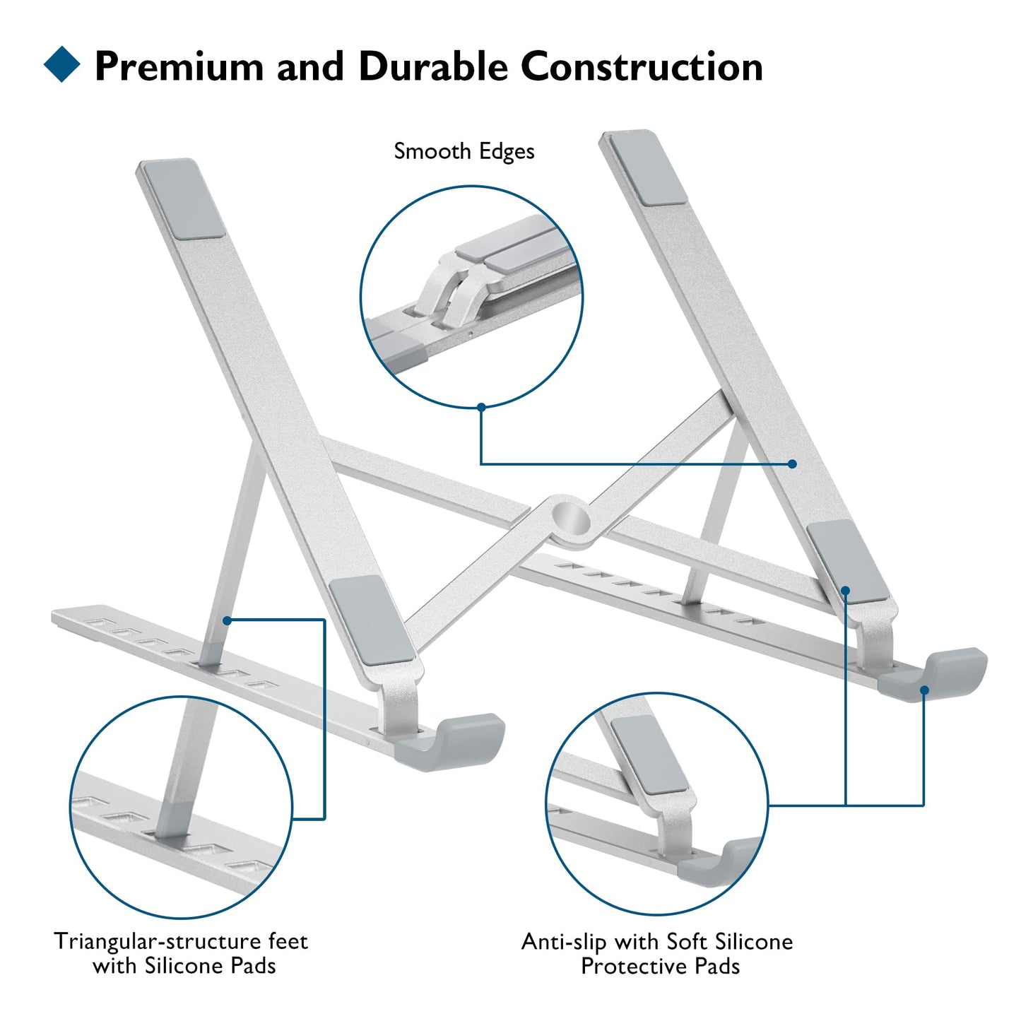 BONTEC Portable Laptop Stands for 10-17.3 inch Laptops Tablet, 7 Levels Height Adjustment Aluminum Laptop Computer Riser, Ventilated Cooling Desktop Laptop Holder Supports up to 20KG