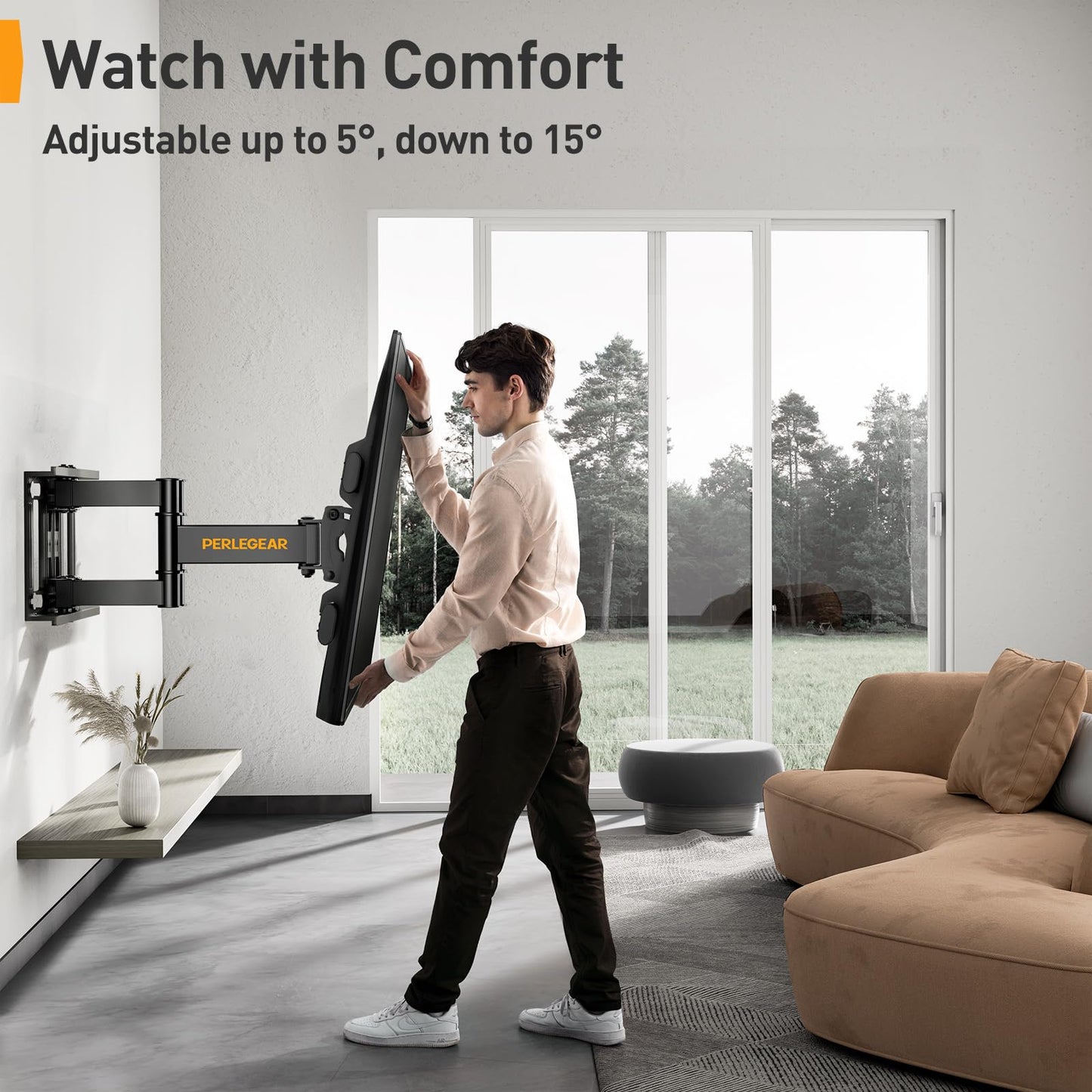 - Perlegear TV Wall Bracket | 37-84 Inch Flat/Curved TVs | 60kg Limit | TV Wall Mount With Dual Arm -