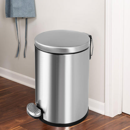 ASelected 6L Round Bathroom Pedal Bin Stainless Steel Pedal Bin for Bathroom Bedroom Office