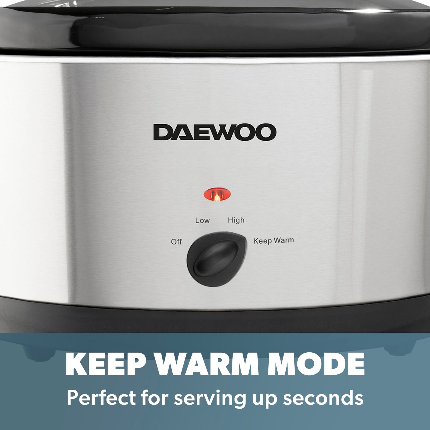 Daewoo SDA1788 6.5L Slow Cooker | Stainless Steel | 3 Heat Settings | Dishwasher Safe Pot & Lid | Power Indicator | Useful Carry Handles | Raised Feet | Manual Temperature Control | 300W, Grey