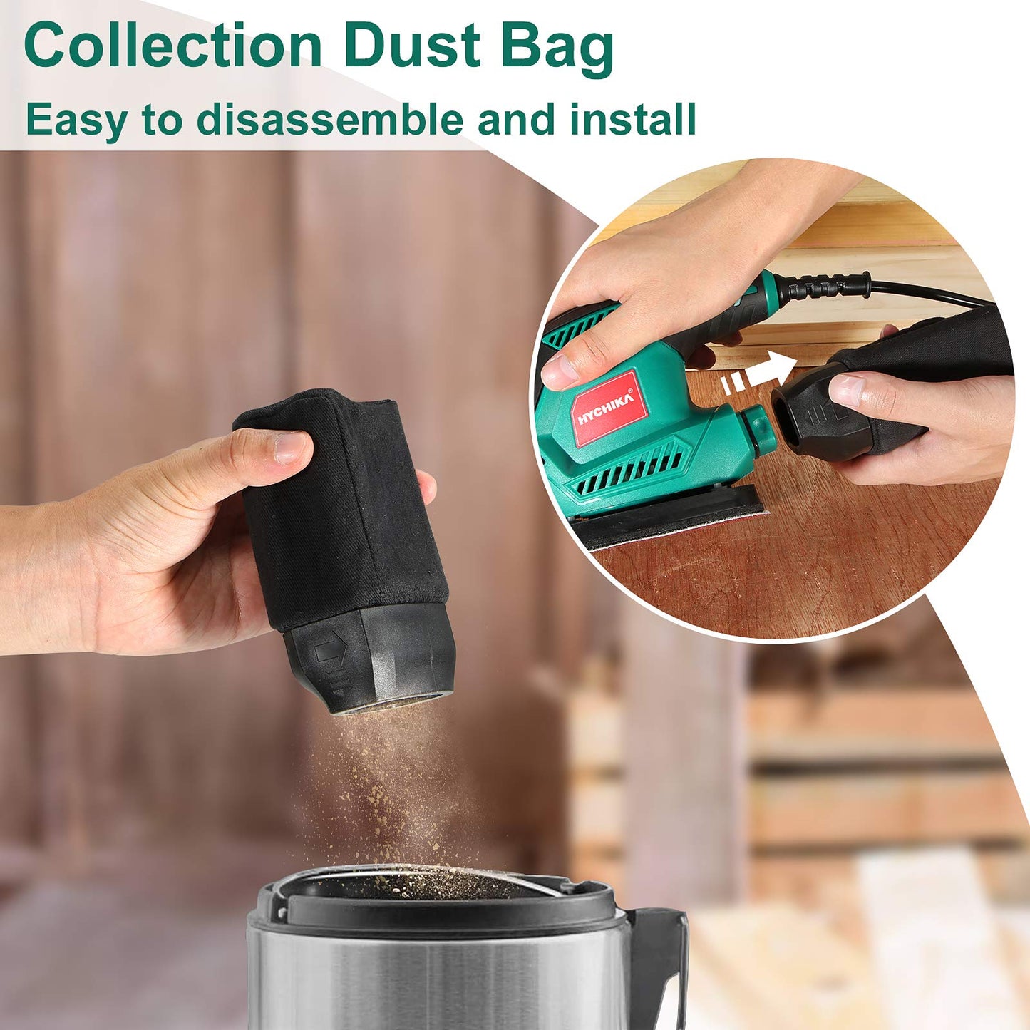 - HYCHIKA Sander for Wood 200W | Electric Sander with Dust Collector | 12PCS Sandpapers | 14000RPM Compact Electric Detail Sander -
