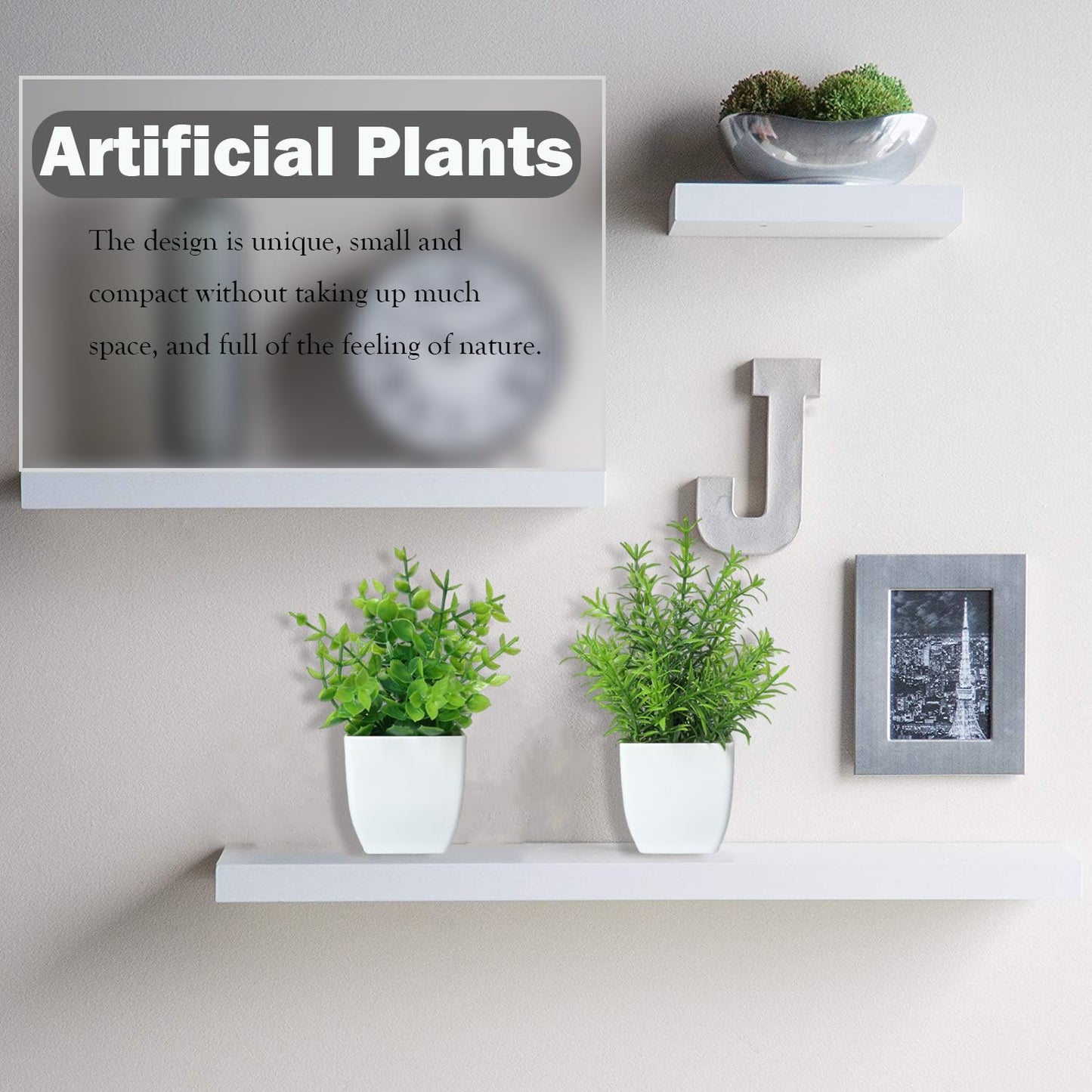 Canirologas Artificial Plants Indoor,Small Fake Simulation Plants,Faux Plastic Potted Plants,Creative Decorative Ornaments For Decoration、Bookcase、Balcony、Office、Bathroom(4PCS White)