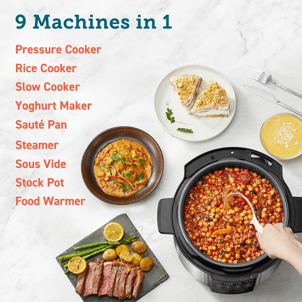 COSORI Pressure Cooker 5.7L, 70% Faster, 65+ Recipes(Cookbook & Online), 13 Presets, 9-in-1 Multi Cooker(Slow & Rice Cooker, Sous vide, Cake & Yoghurt Maker, Steamer, etc.), Non-Stick