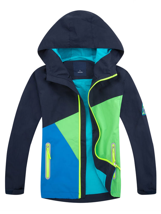 - YoungSoul Boys Girls Colorblocked Raincoat Lightweight Outdoor Waterproof Jacket with Hood Dark Blue