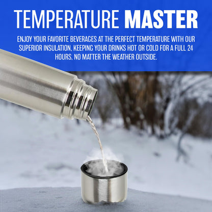 1L Stainless Steel Flask - Keeps Drinks Hot & Cold, with Carry Case, Vacuum Insulated Thermos, Perfect for Sports, Outdoor, Hiking, Travel, Office, Leakproof Lid Serves As A Cup, 1000ml