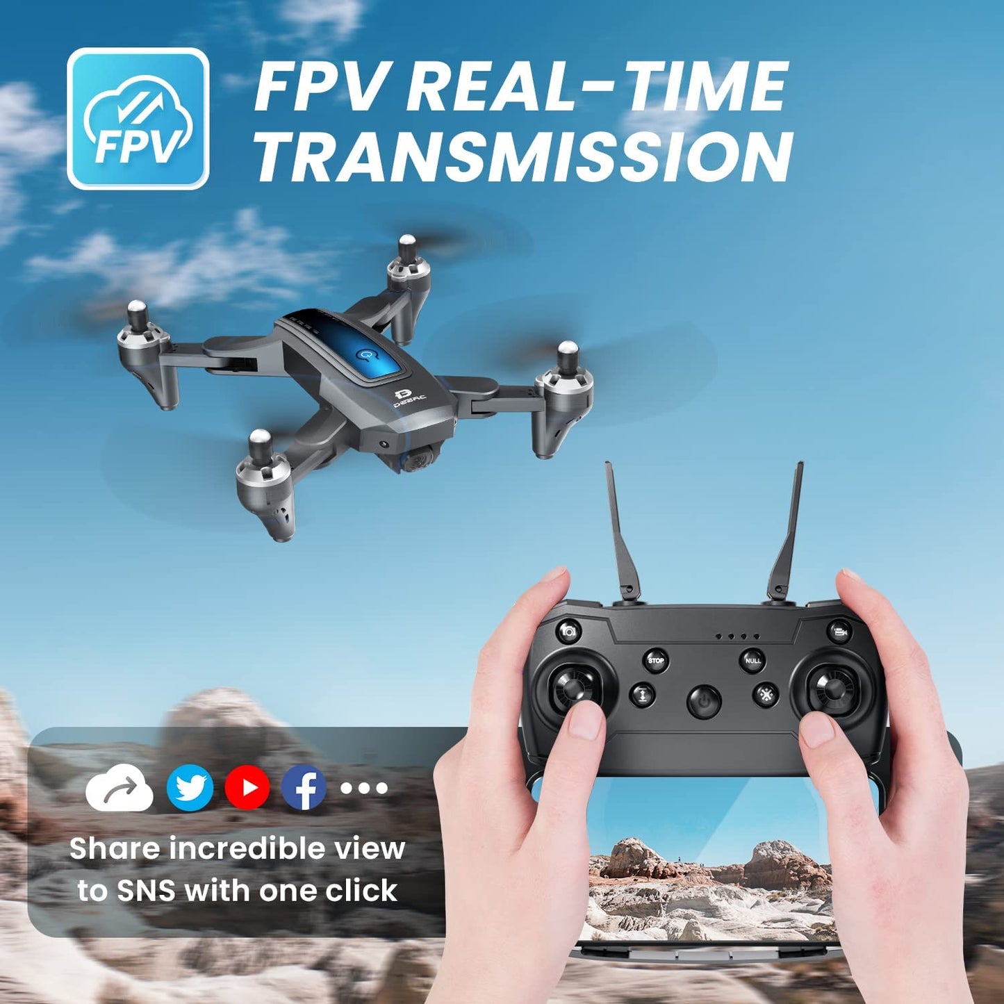 DEERC D10 Foldable Drone with Camera for Adults 2K HD FPV Live Video, Tap Fly, Gesture Control, Selfie, Altitude Hold, Headless Mode, RC Quadcopter for Beginners with 2 Batteries and Carrying Case