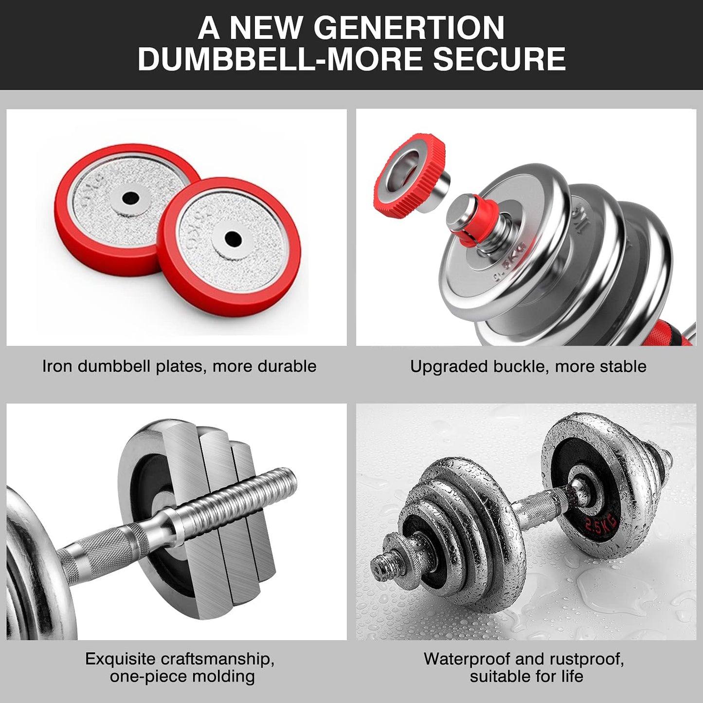 - HAKENO Adjustable Weights | Dumbbell Barbell Set | Anti-Slip Metal Handle | 3-in-1 Cast Iron Dumbbells Set -