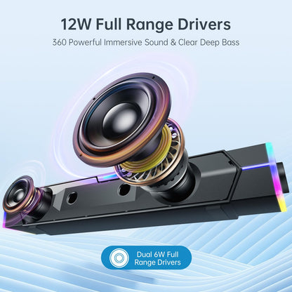 Bazivve V18 Plus Computer Speakers, USB Powered Bluetooth V5.3 Computer SoundBar, RGB PC Gaming Speakers for Desktop Laptop Phone, Black