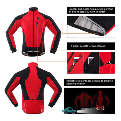 ARSUXEO Men's Cycling Jacket Winter Thermal Fleece Softshell MTB Bike Outwear 20B Red M