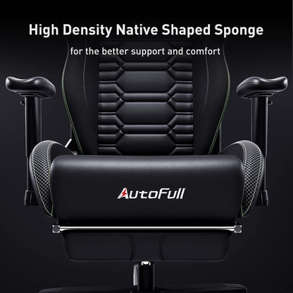 AutoFull C3 Gaming Chair Ergonomic Office Chair with 3D Bionic Lumbar Support, Racing Style Premium PU Leather Computer Chair Gamer Chairs with Footrest and Headrest,Black,(3-Years Warranty)