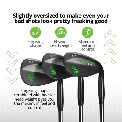 BombTech - Premium Golf Wedge Set - 52, 56, 60 Degrees Golf Wedges - Max Groove for Increased Spin - Black Wedges… (Black)