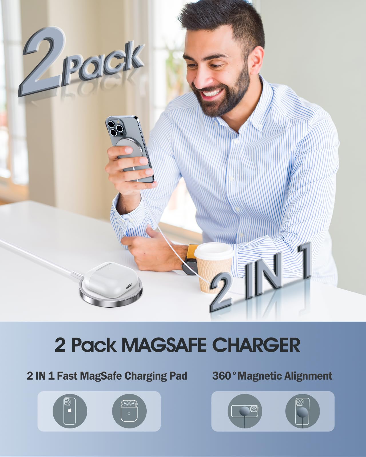 2 Pack Magnetic Wireless Charger for iPhone 15/15 Pro/15 Plus/15 Pro Max 15W Fast Magnetic Charger for iPhone 15/14/13/12 Series and AirPods 3/2/Pro 2/Pro