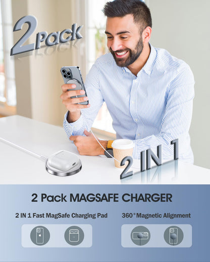 2 Pack Magnetic Wireless Charger for iPhone 15/15 Pro/15 Plus/15 Pro Max 15W Fast Magnetic Charger for iPhone 15/14/13/12 Series and AirPods 3/2/Pro 2/Pro