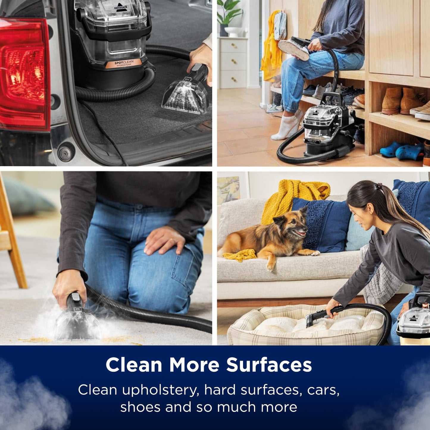 BISSELL® SpotClean® HydroSteam™ | 1000W Portable Spot Cleaner | Lift the toughest stains with HydroSteam™ Technology | Easy Self Cleaning Tool | Clean Carpets, Upholstery & Car | 3689E | Black/Copper