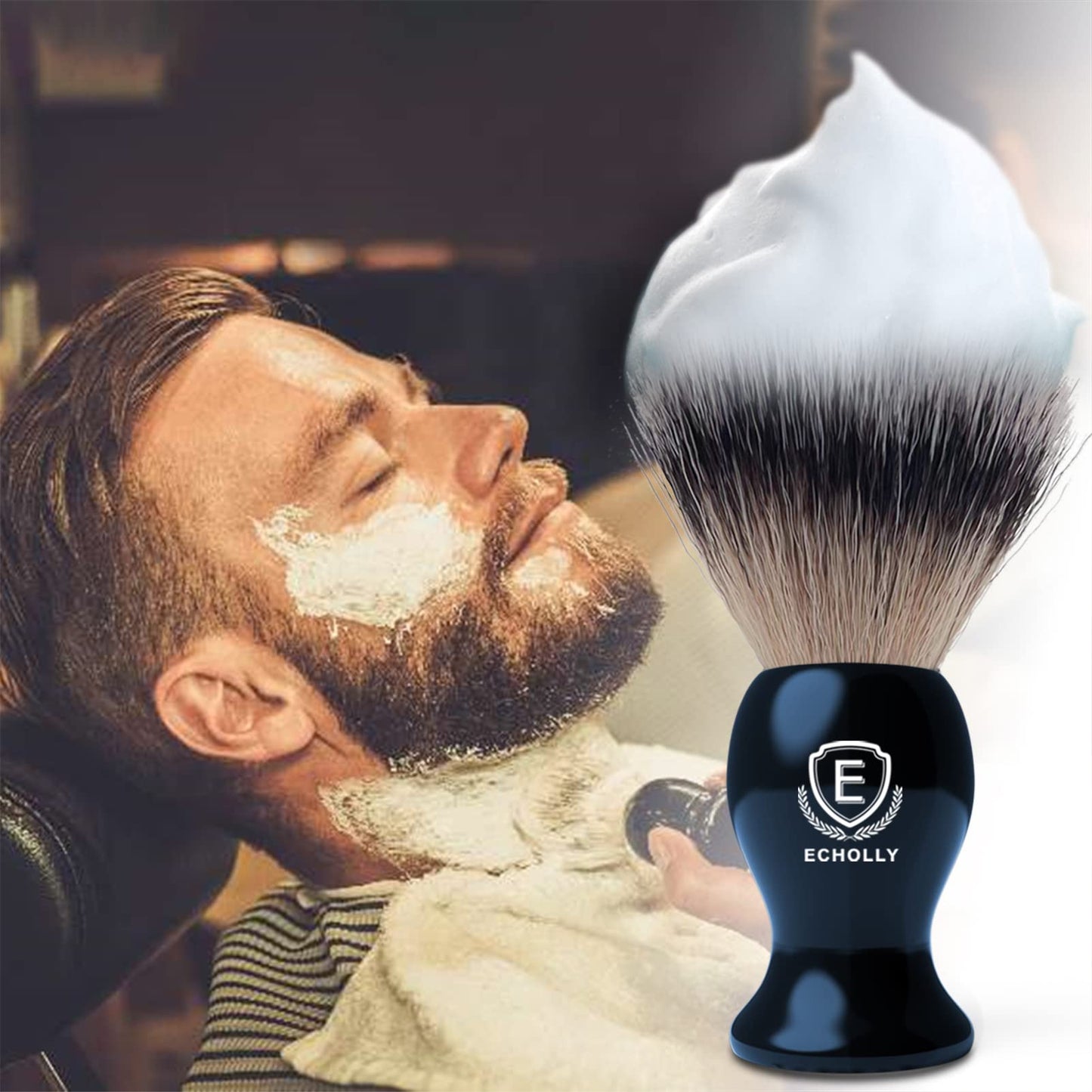 4pcs Shaving Brush Set by Echolly-Premium Mens Shaving Brush,Stainless Steel Stand,Bowl,Shaving Cream Soap,Wet Shaving Kit for Men,Boyfriends,Fathers