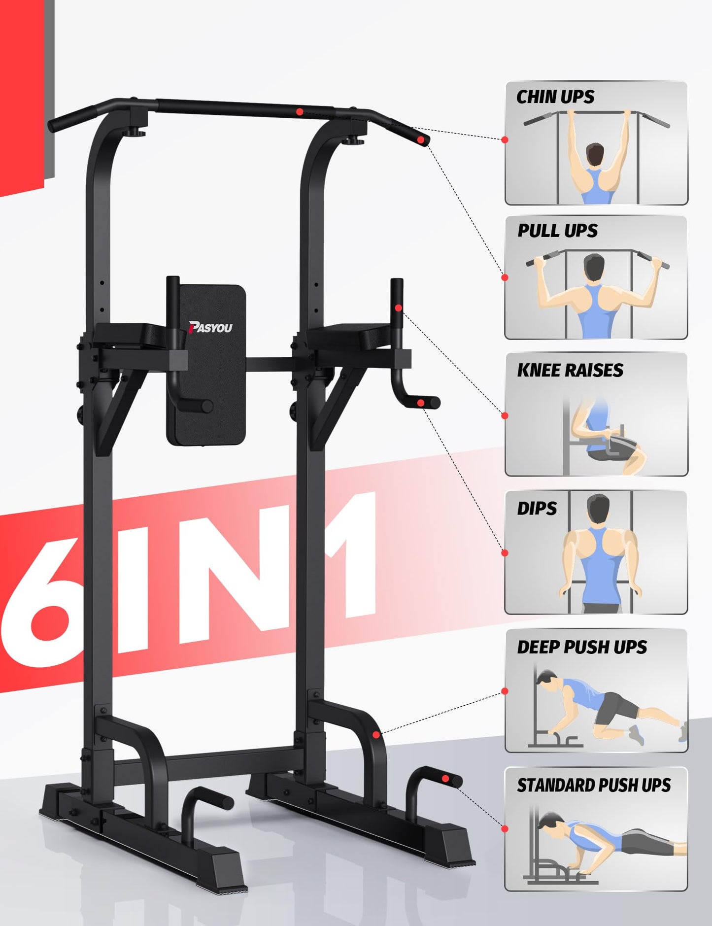 - PASYOU PU40 Power Tower | Adjustable Pull Up Bar Dip Station for Home Gym -
