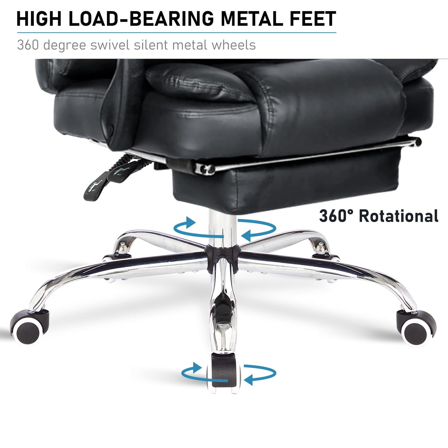 Blisswood Executive Office Chair With Footrest & Lumbar Support Ergonomic Recliner Computer Desk Chair Adjustable Back Rest Heavy Duty 360° Swivel Chair Black for Home Office