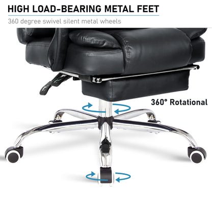 Blisswood Executive Office Chair With Footrest & Lumbar Support Ergonomic Recliner Computer Desk Chair Adjustable Back Rest Heavy Duty 360° Swivel Chair Black for Home Office