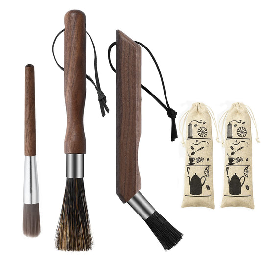 3-Pack Professional Coffee Grinder Cleaning Brush Set, Natural Boar Bristles Black Walnut Handle Espresso Machine Cleaning Brush, Coffee Cleaner Brushes Coffee Tool for Barista Home Kitchen