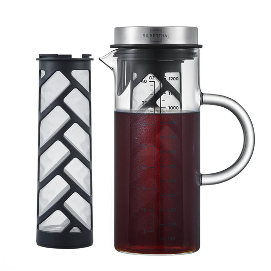 - SILBERTHAL Cold Brew Coffee Maker  | Glass & Stainless Steel | Long Insert For Iced Coffee & Tea -