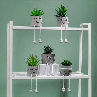 Artificial Plants Indoor, Fake Succulent Plants with Hanging Leg, Plant Pots with Creative Emotional Cement, Faux Plants Home Decor for House Office Bedroom Living Room Table Desk Shelf (2Pcs)