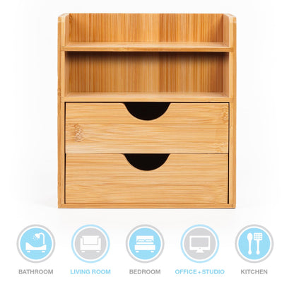 - woodluv Desktop Organiser With 2 Drawers, Mini Shelf Storage Box