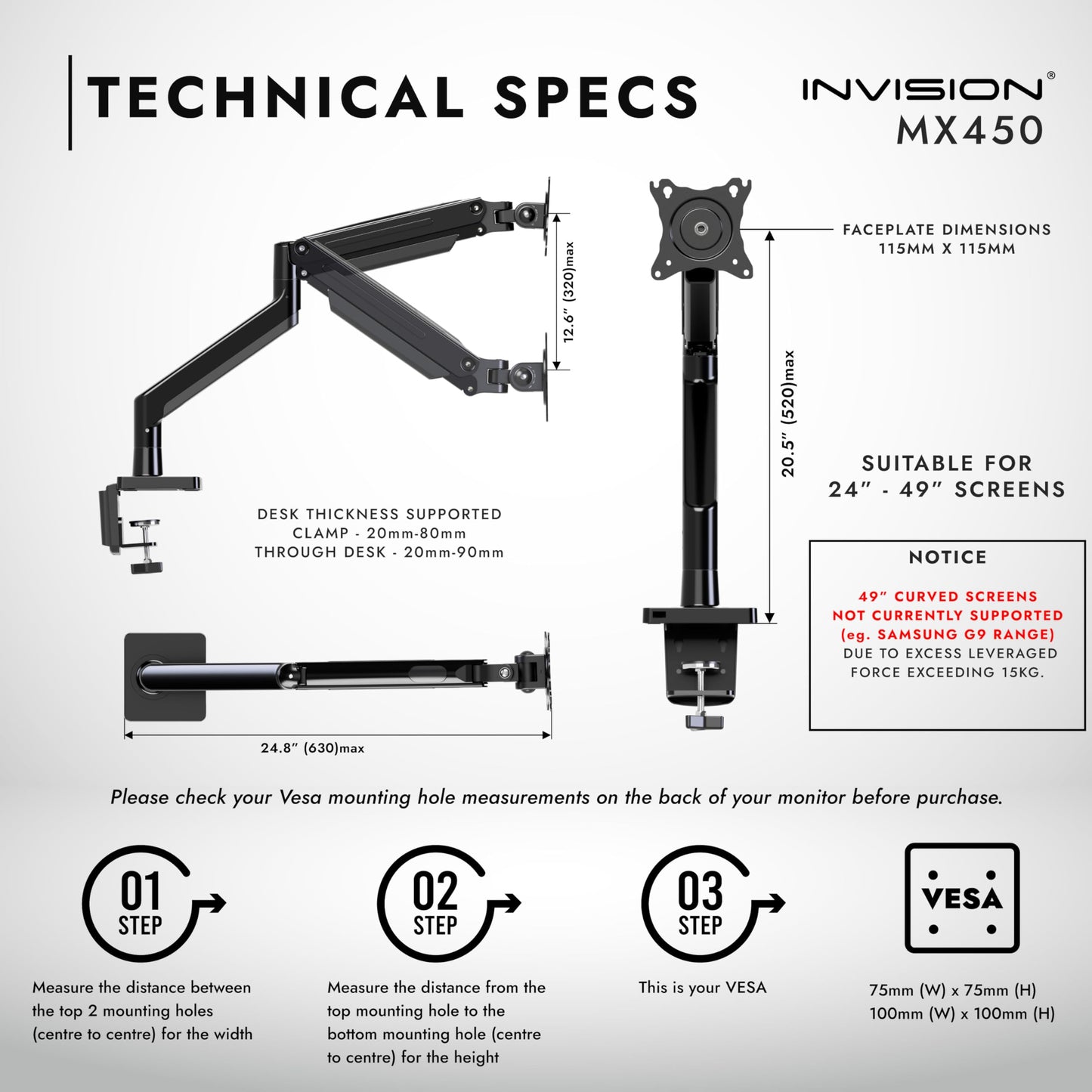 - Invision Monitor Arm Bracket Mount for most 24-49 Inch Screens -
