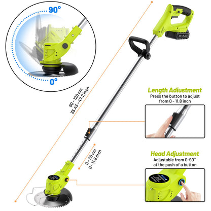 - VOERJIA 24V Metal Blade Strimmer, Telescopic Cordless Strimmer, 2x2000mAh Battery -