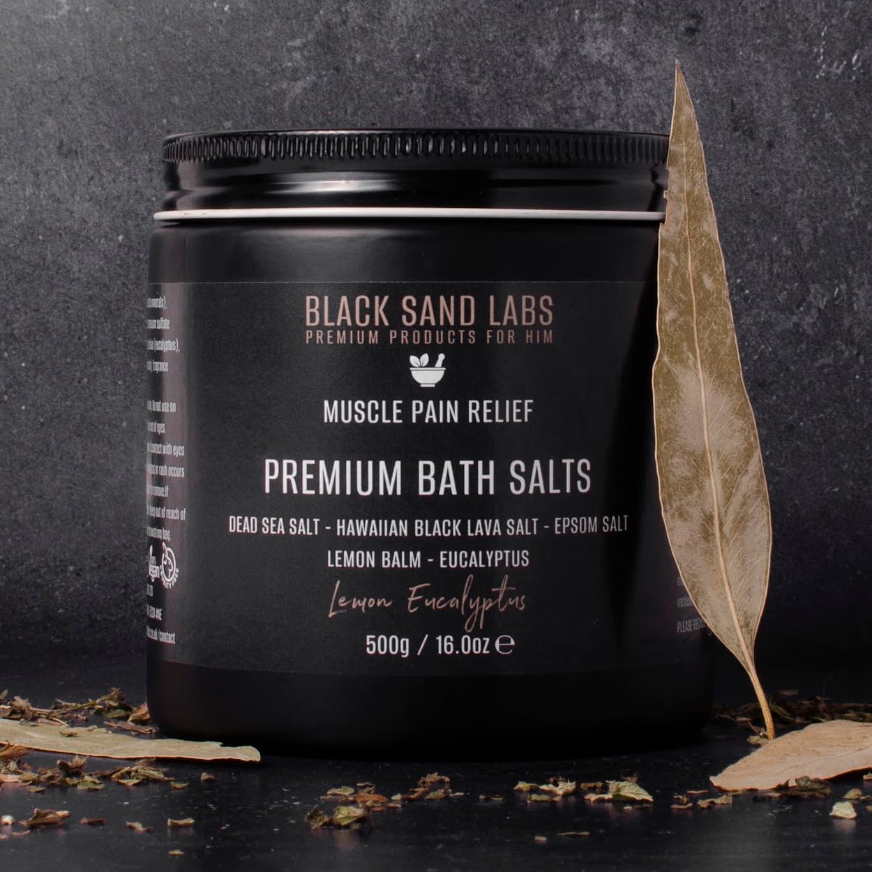 Black Sand Labs Premium Bath Salts for Him, Premium Blend of Dead Sea, Hawaiian Black Lava & Epsom Salts for Muscle and Joint Pain Relief, Luxury Bath Salts for Men (Lemon Eucalyptus)