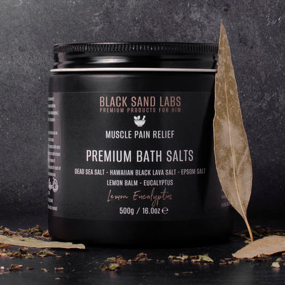 Black Sand Labs Premium Bath Salts for Him, Premium Blend of Dead Sea, Hawaiian Black Lava & Epsom Salts for Muscle and Joint Pain Relief, Luxury Bath Salts for Men (Lemon Eucalyptus)