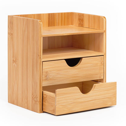 - woodluv Desktop Organiser With 2 Drawers, Mini Shelf Storage Box