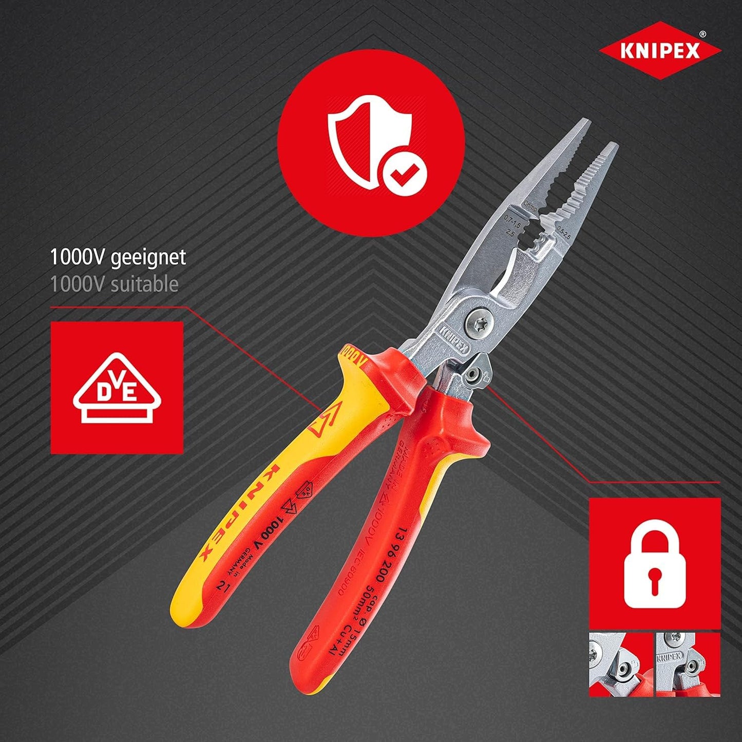- KNIPEX Pliers for Electrical Installation | VDE | Opening Spring | Cutting Cable | Wire Stripping -