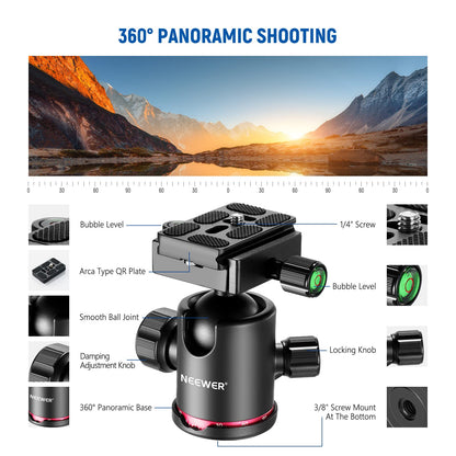 - NEEWER Carbon Fiber Camera Tripod With Telescopic 2 Section Center Axes | 360° Panorama Ballhead -