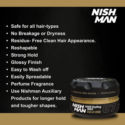 - Nish Man Hair Styling Gel | Hair Wax for Men | 07 Gold One | 150 ml -