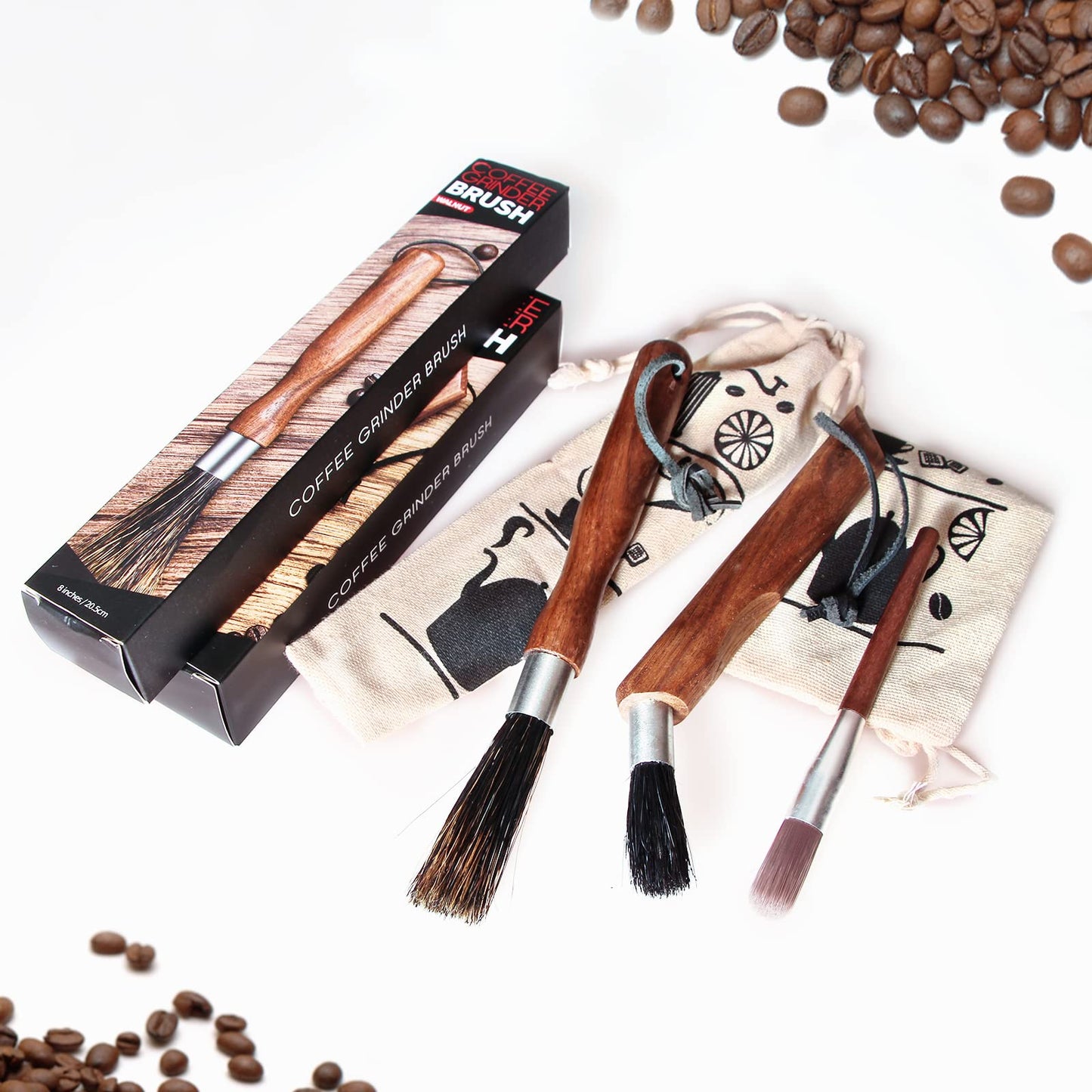 3-Pack Professional Coffee Grinder Cleaning Brush Set, Natural Boar Bristles Black Walnut Handle Espresso Machine Cleaning Brush, Coffee Cleaner Brushes Coffee Tool for Barista Home Kitchen
