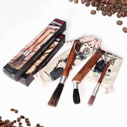 3-Pack Professional Coffee Grinder Cleaning Brush Set, Natural Boar Bristles Black Walnut Handle Espresso Machine Cleaning Brush, Coffee Cleaner Brushes Coffee Tool for Barista Home Kitchen